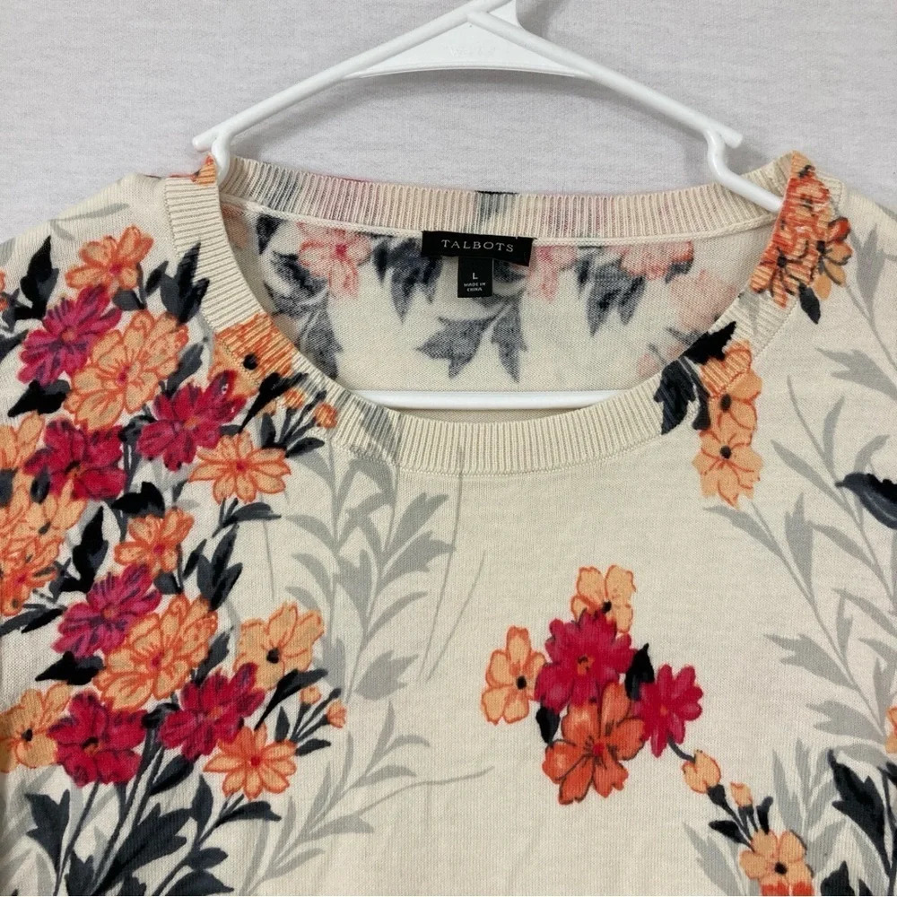 Talbots Floral Soft Lightweight Round Neck Stretch Knit Top Large - Picture 5 of 11